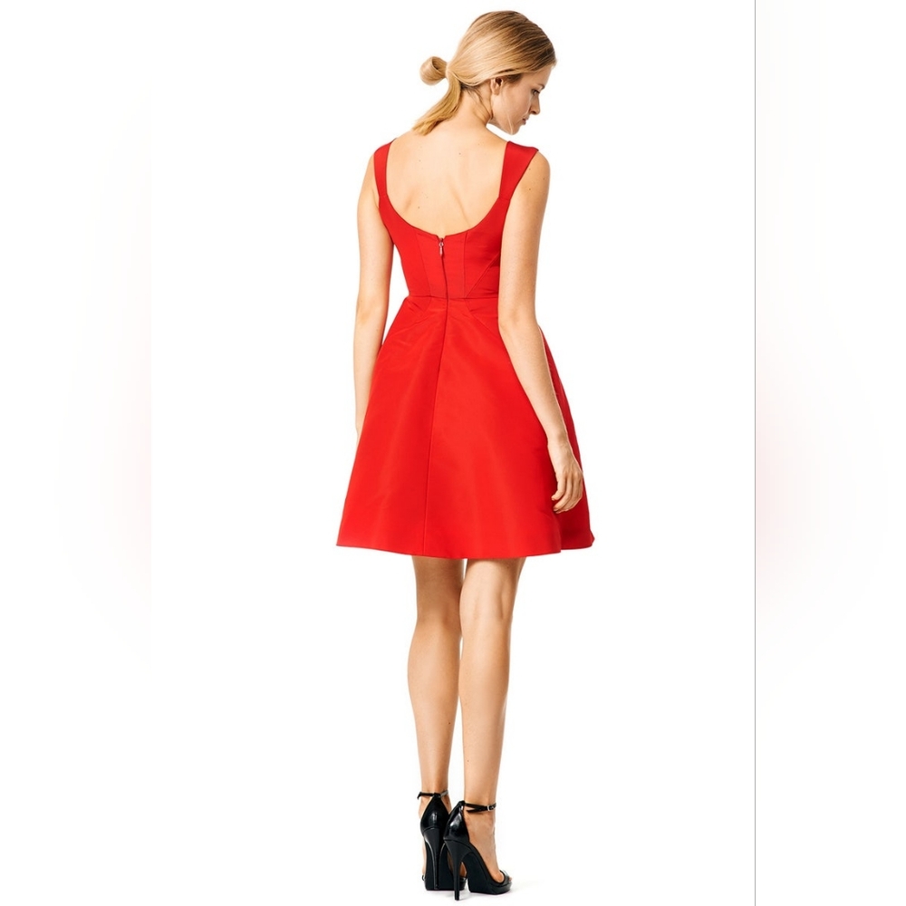 Monique Lhuillier Red Fit-and-Flare Midi Dress - Picture 3 of 8
